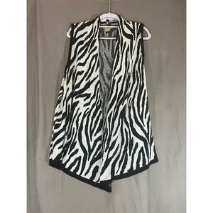 Art and Soul Womens Zebra Print Knit Vest Black White Open Front Draped Large